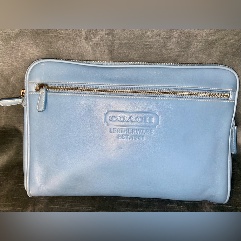 Baby blue Coach cosmetics hand bag